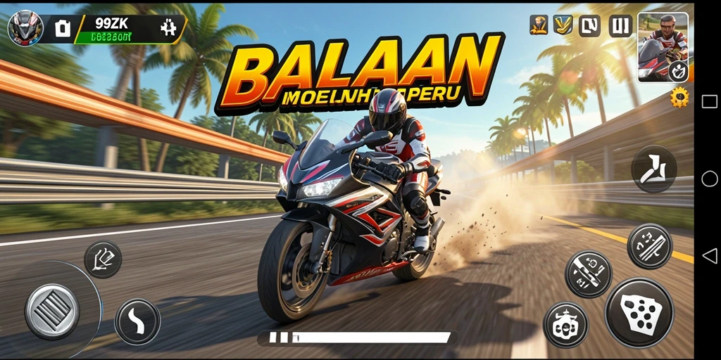 Screenshot gameplay 99ZK menampilkan aksi balapan motor yang seru.