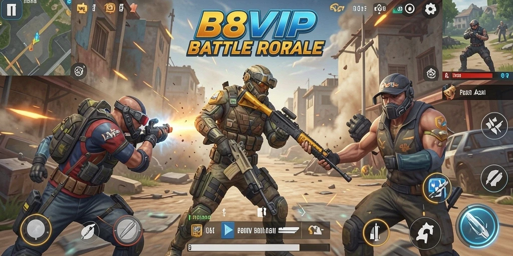 Tampilan menegangkan dari gameplay Battle Royale di B8VIP.