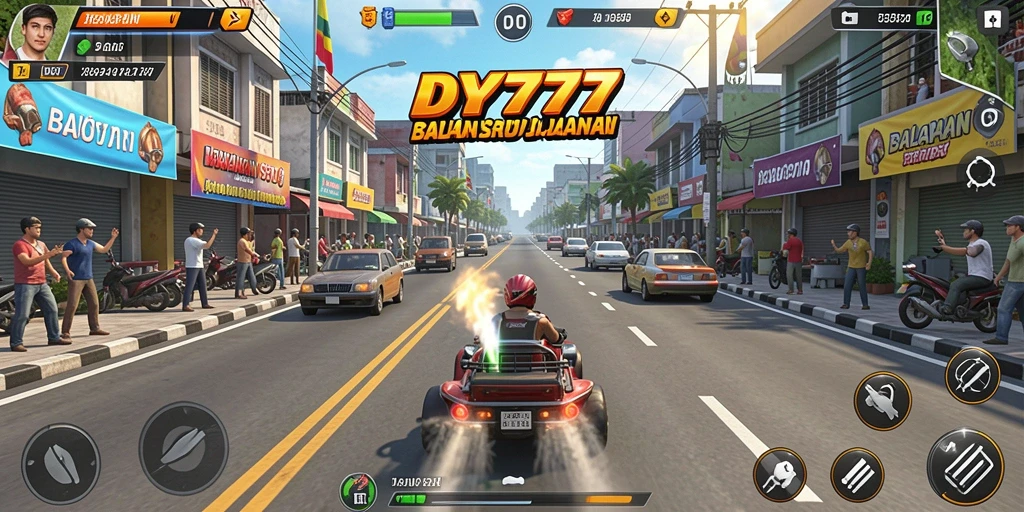 Tampilan gameplay DY777 yang mendebarkan saat balapan.