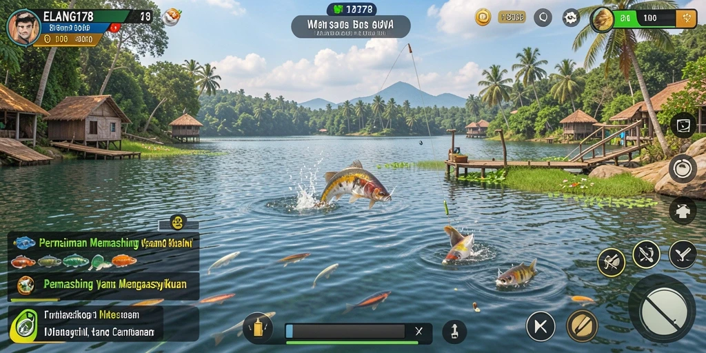 Screenshot gameplay ELANG178 yang menarik saat memancing di danau.