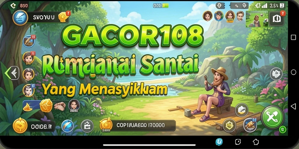 Screenshot utama GACOR108 menampilkan suasana permainan yang ceria dan menyenangkan.