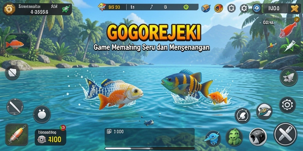 Gameplay GOGOREJEKI yang seru dengan banyak pilihan lokasi memancing.