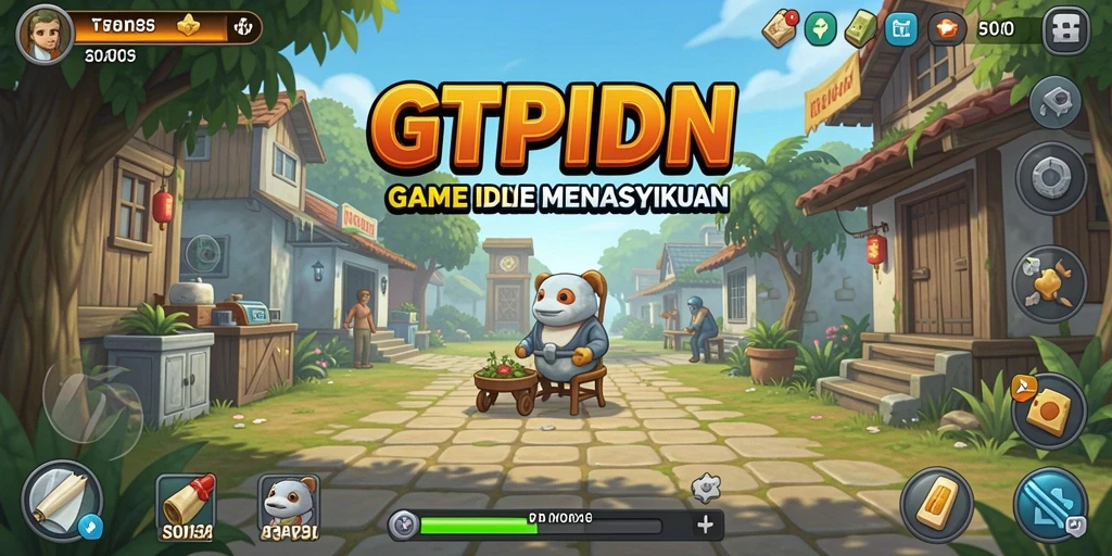 Screenshot gameplay GTPIDN yang menunjukkan karakter secara otomatis mengumpulkan sumber daya.