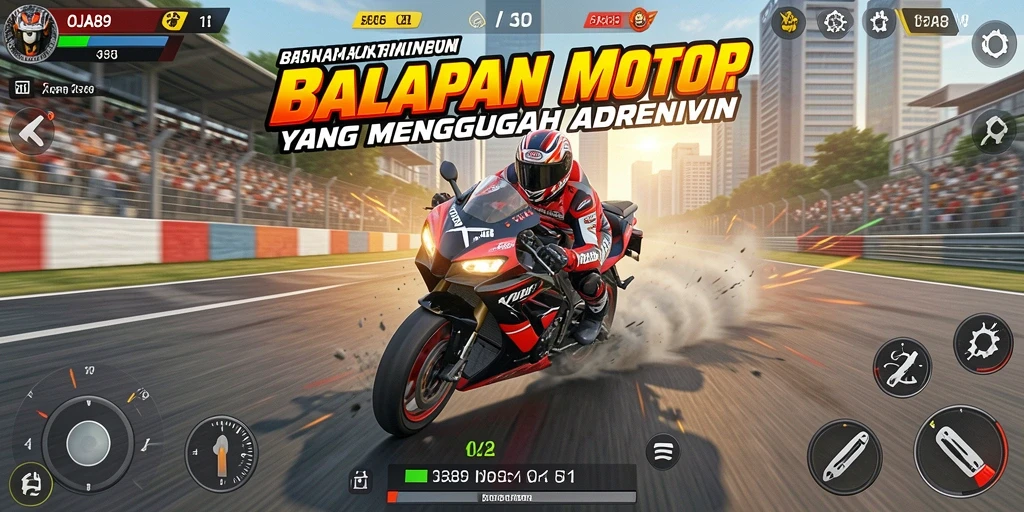 Screenshot OJA89 menunjukkan aksi balapan motor yang menegangkan.