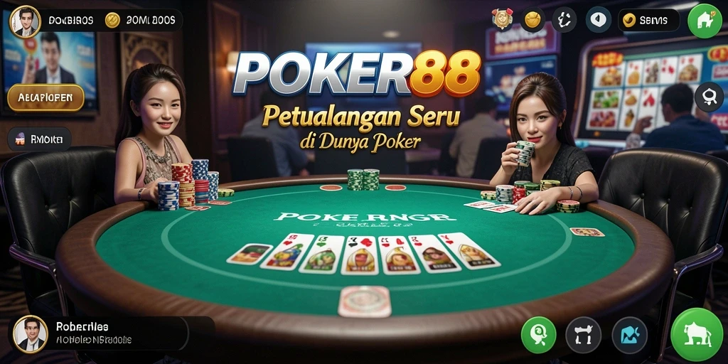 Screenshot utama POKER88 menampilkan gameplay seru dan karakter menarik.