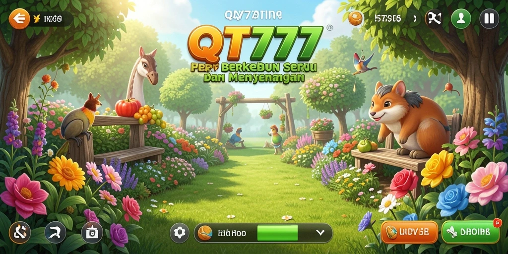 Tampilan gameplay QT777 dengan lahan pertanian yang subur dan tanaman beragam.