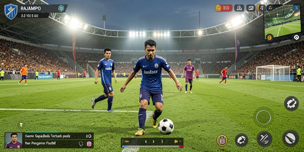 Tampilan gameplay RAJAMPO yang mendebarkan dalam pertandingan sepak bola.