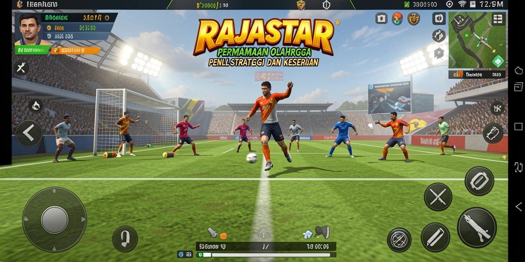 Screenshot utama gameplay RAJASTAR yang menampilkan aksi olahraga.