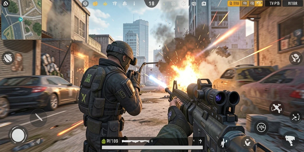 Screenshot menampilkan aksi mendebarkan dalam gameplay TPS RI188.